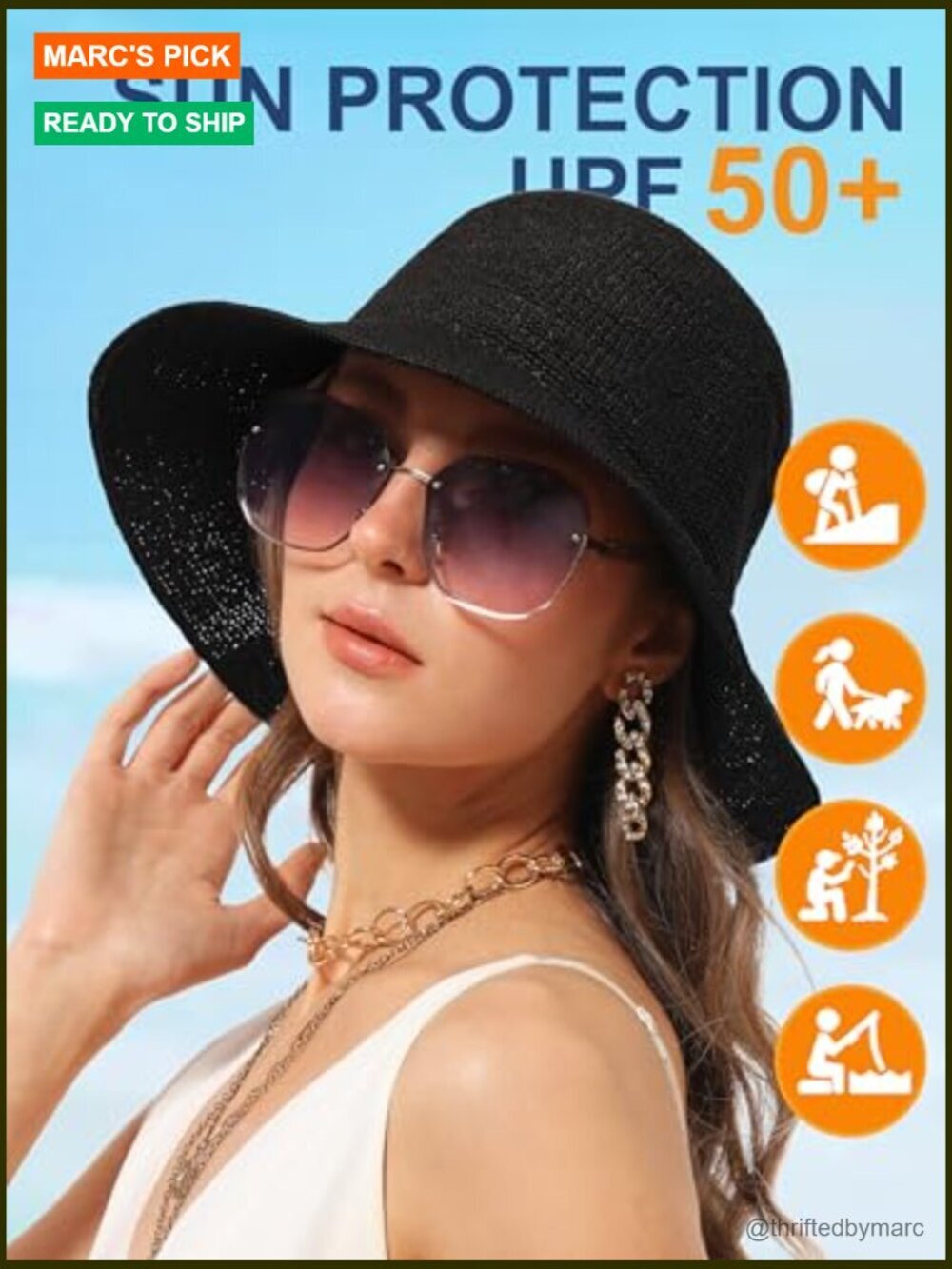 Hand Woven Straw Bucket Hat UPF 50+ Foldable Travel Sun Hat - Picture 6 of 7